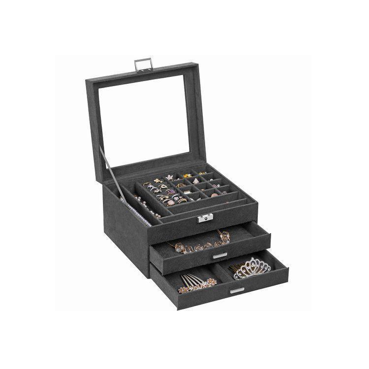 3-Tier Jewelry Display Case Gray FredCo