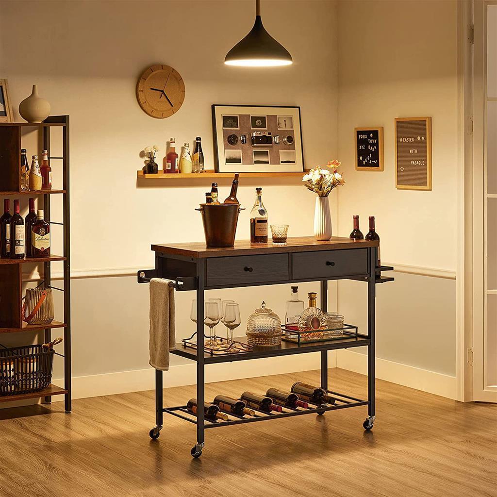 3-Tier Kitchen Island Rustic Brown and Black FredCo