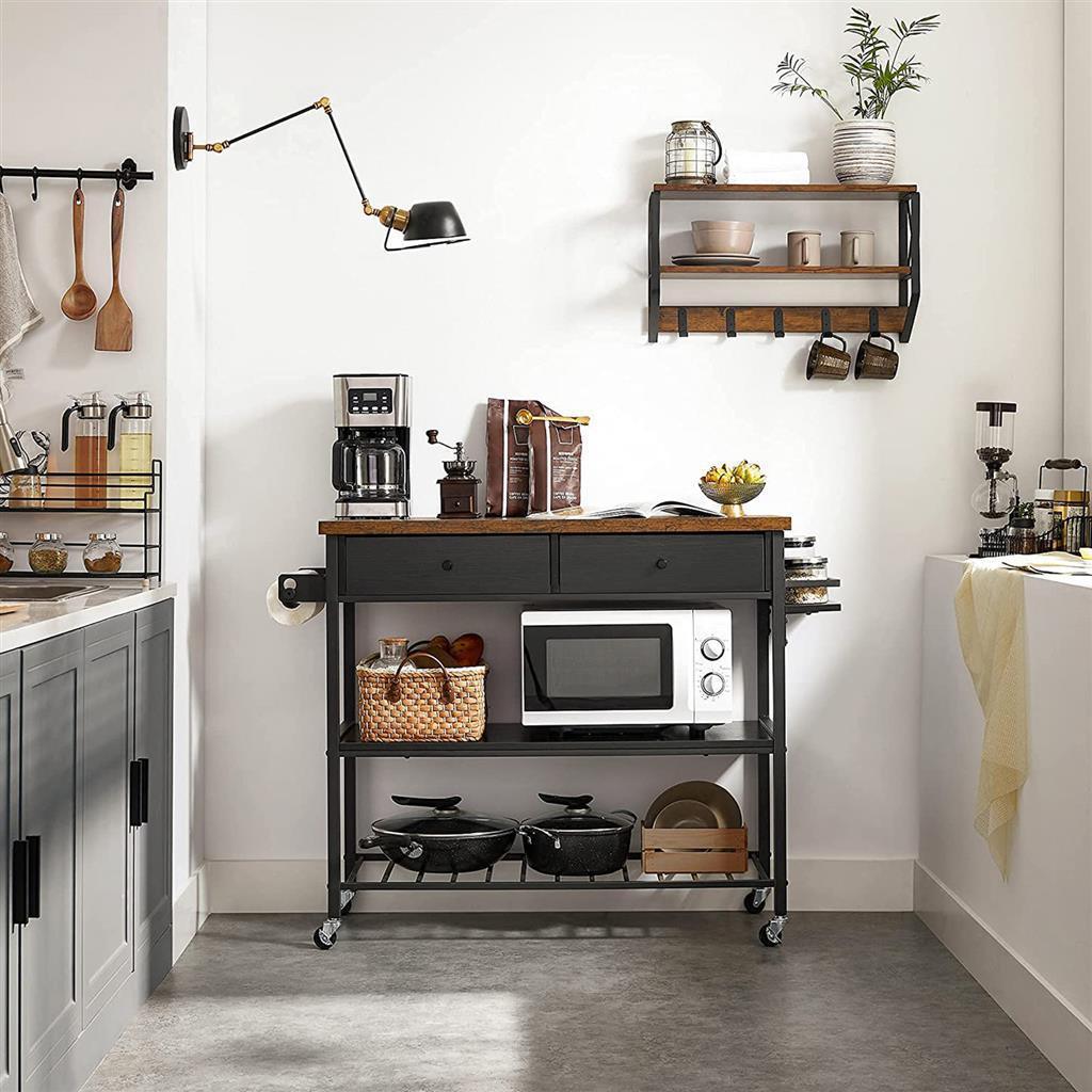 3-Tier Kitchen Island Rustic Brown and Black FredCo