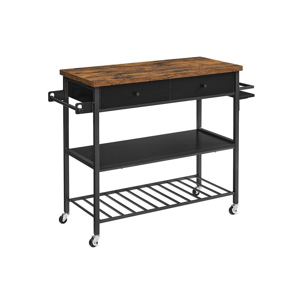 3-Tier Kitchen Island Rustic Brown and Black FredCo
