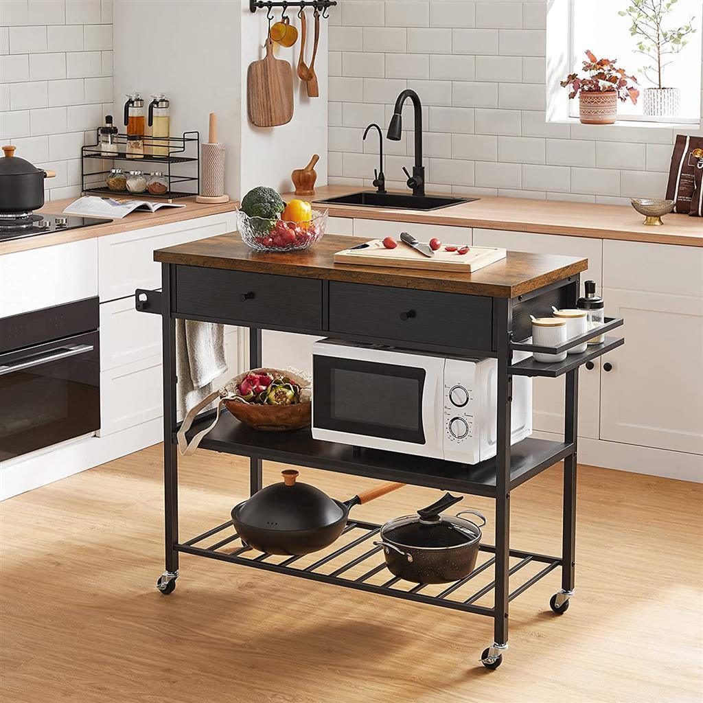3-Tier Kitchen Island Rustic Brown and Black FredCo