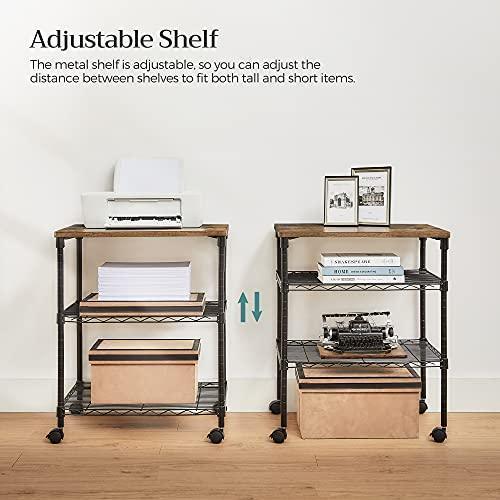 3-Tier Metal Printer Cart with Adjustable Shelves with Wheels Black FredCo