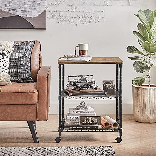 3-Tier Metal Printer Cart with Adjustable Shelves with Wheels Black FredCo