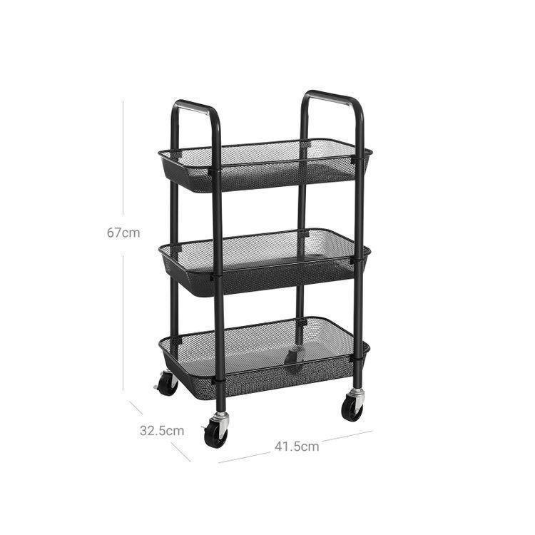 3-Tier Metal Storage Cart Black FredCo