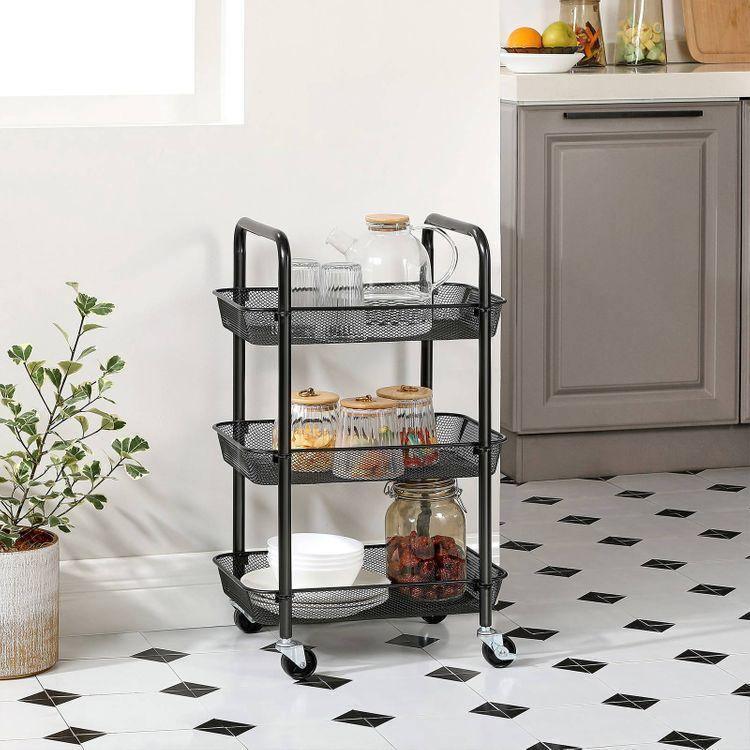 3-Tier Metal Storage Cart Black FredCo