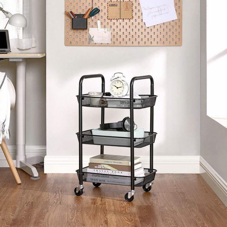 3-Tier Metal Storage Cart Black FredCo