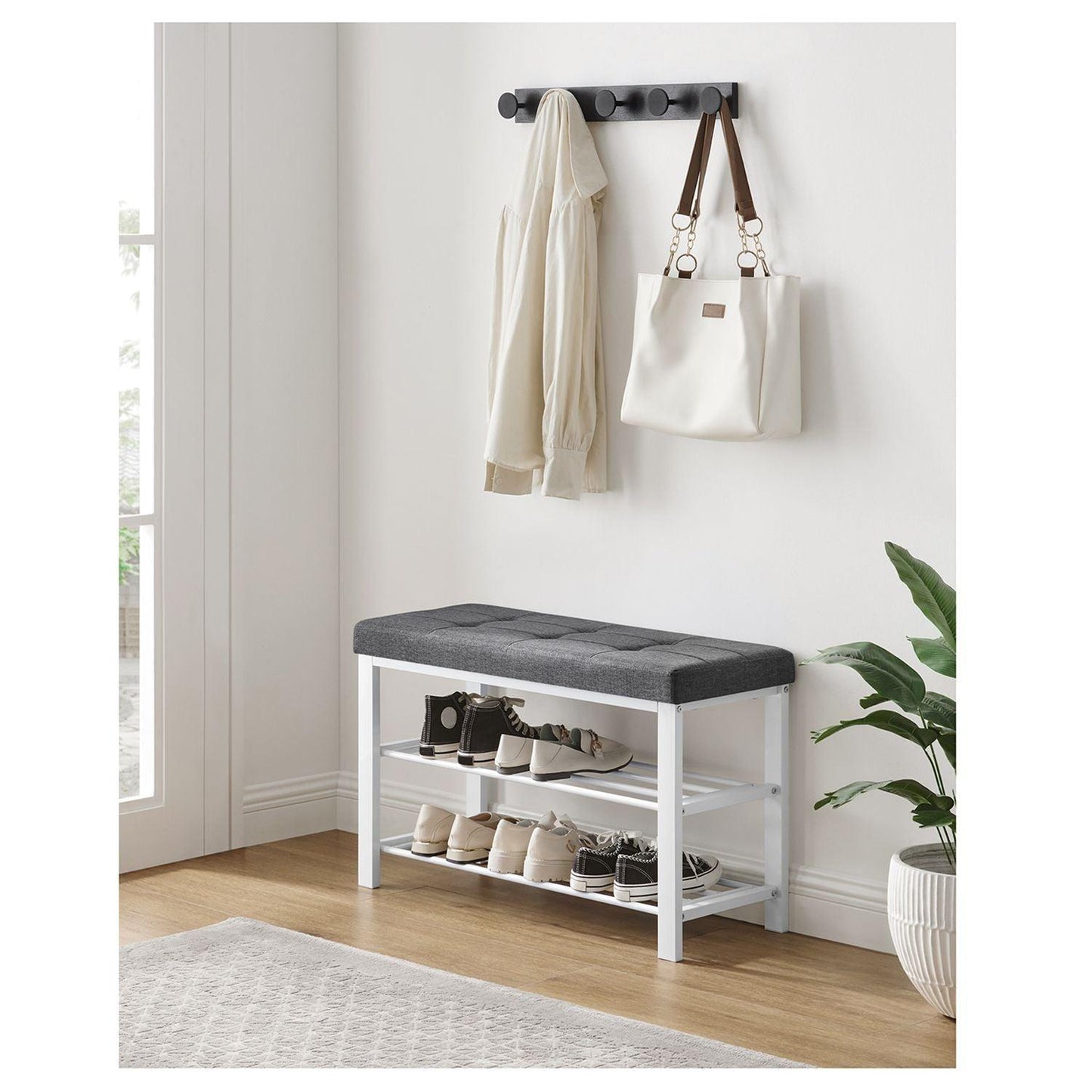 3-Tier Shoe Storage Bench White and Gray FredCo