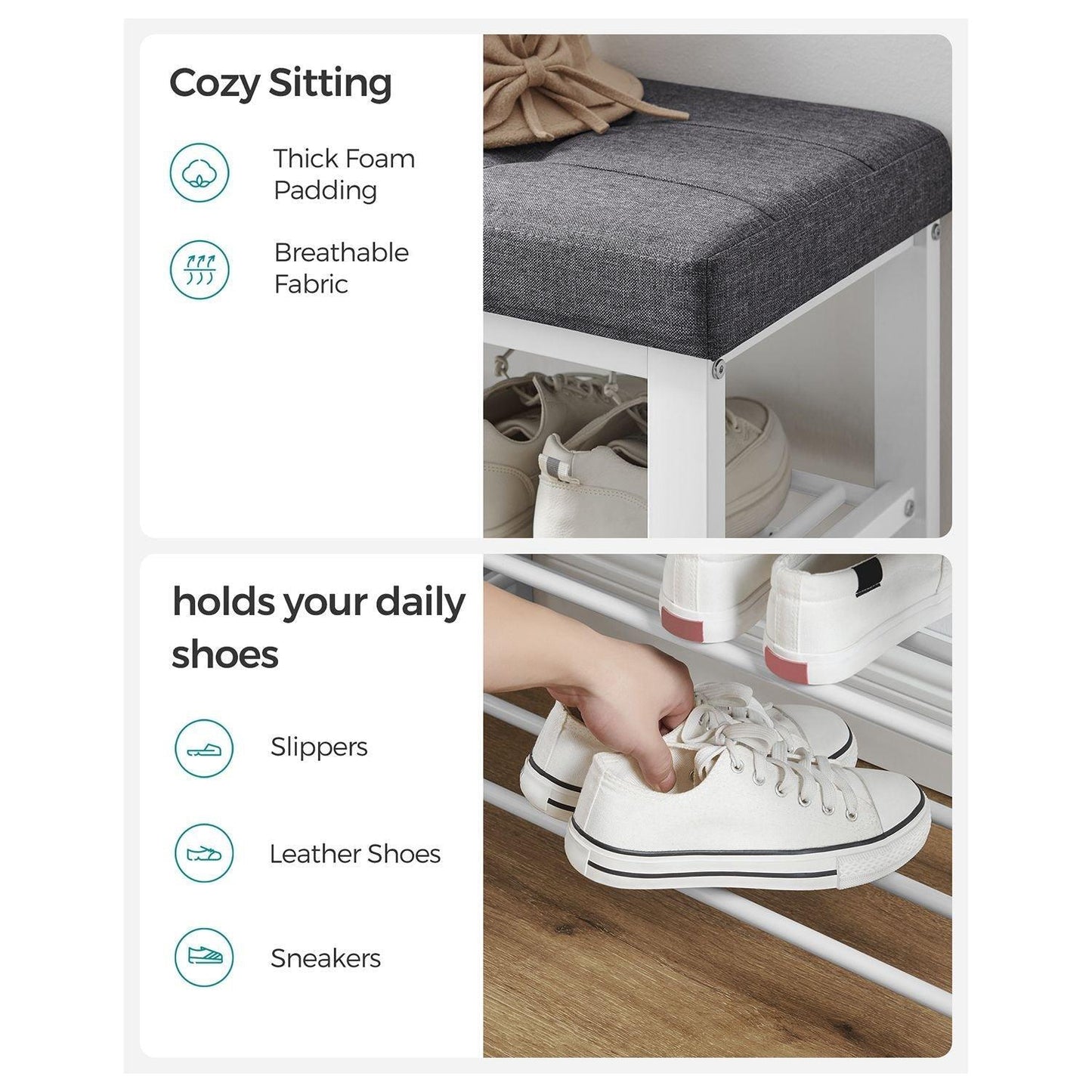 3-Tier Shoe Storage Bench White and Gray FredCo