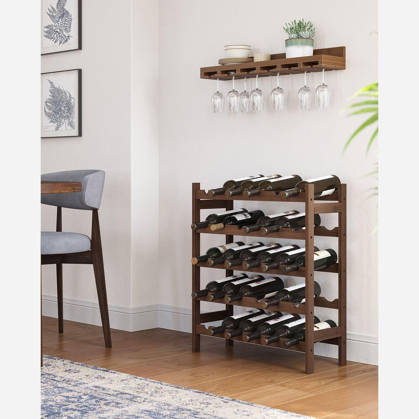 30- Bottle Walnut 5-Tier Wine Rack FredCo