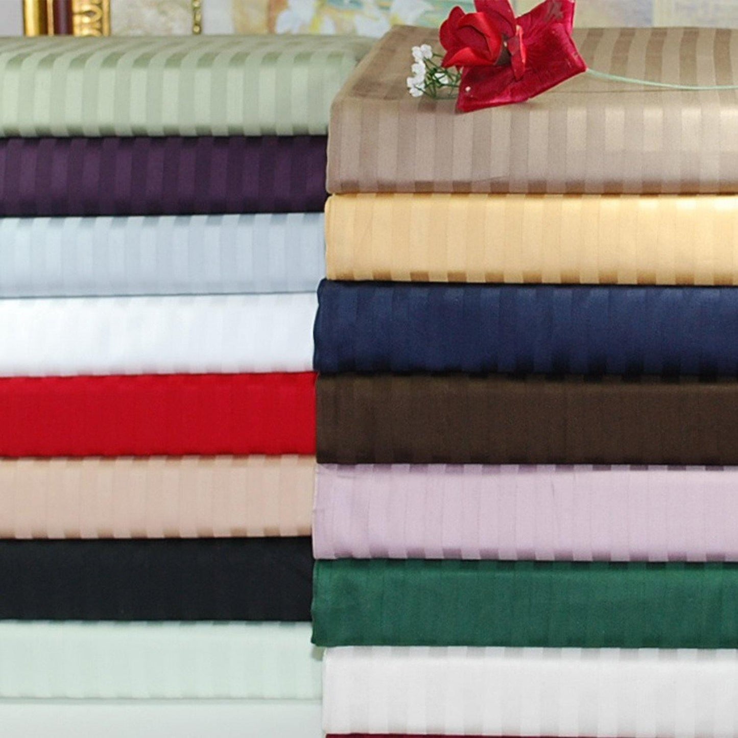 300-Thread Count 100% Egyptian Cotton Soft Striped Pillowcase Set FredCo