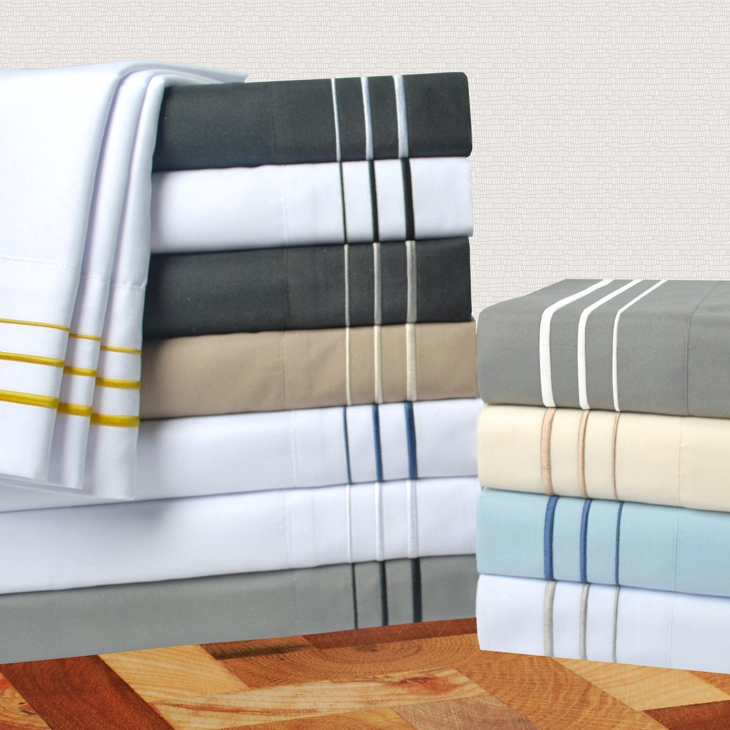 3000 Series Wrinkle Resistant 3 Line Embroidery 6 Piece Sheet Set FredCo