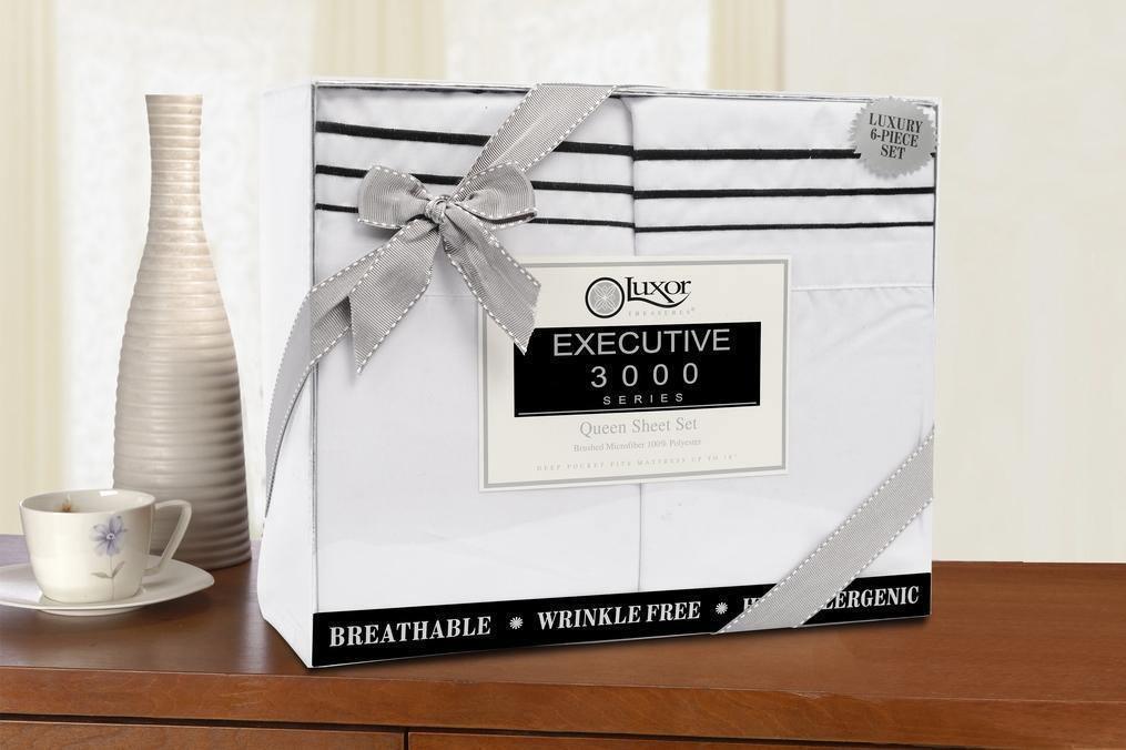 3000 Series Wrinkle Resistant 3 Line Embroidery 6 Piece Sheet Set FredCo