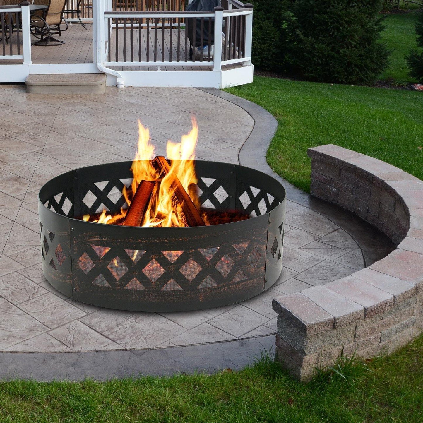 36" Portable Steel Fire Pit Ring Metal Campfire Ring Fire Rings Backyard Camping Cookout BBQ Patio FredCo