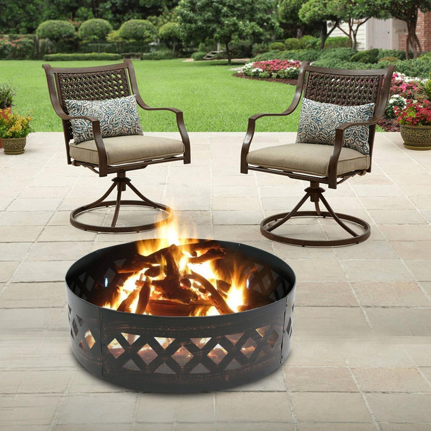 36" Portable Steel Fire Pit Ring Metal Campfire Ring Fire Rings Backyard Camping Cookout BBQ Patio FredCo
