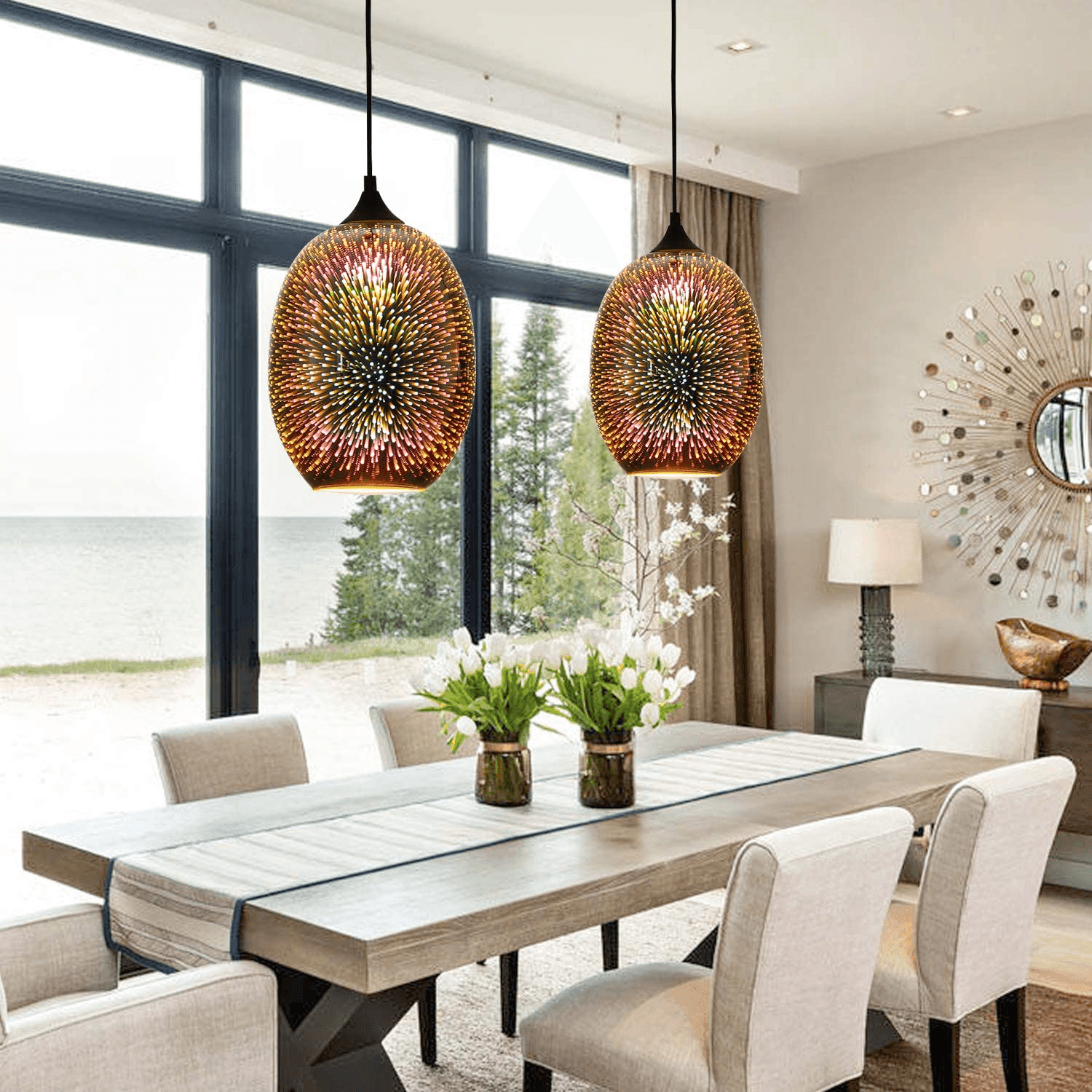 3D Pendant Lighting with Colourful Handcrafted Art Glass Hanging Light ...