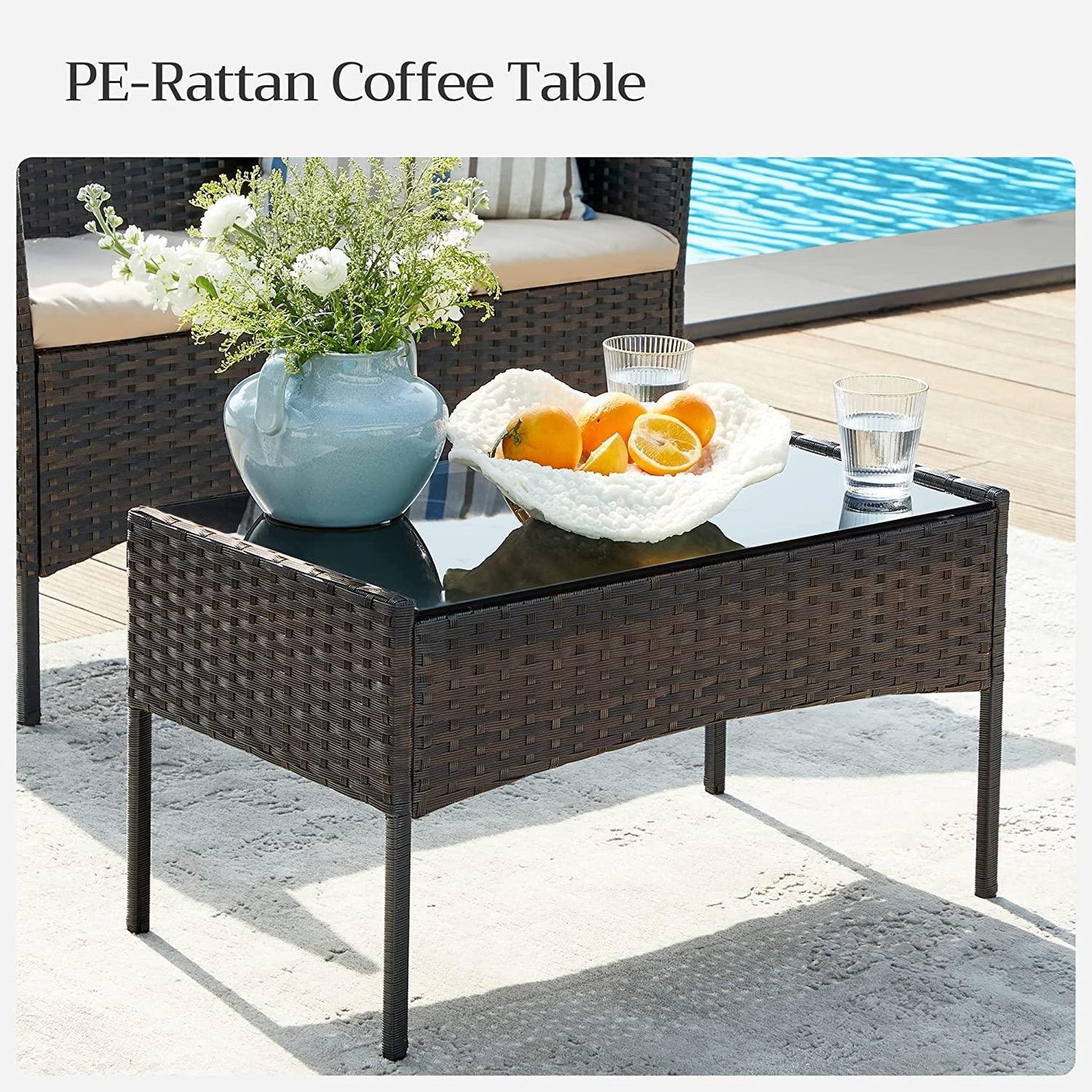 4 piece Patio Furniture Table Set, Brown Rattan FredCo