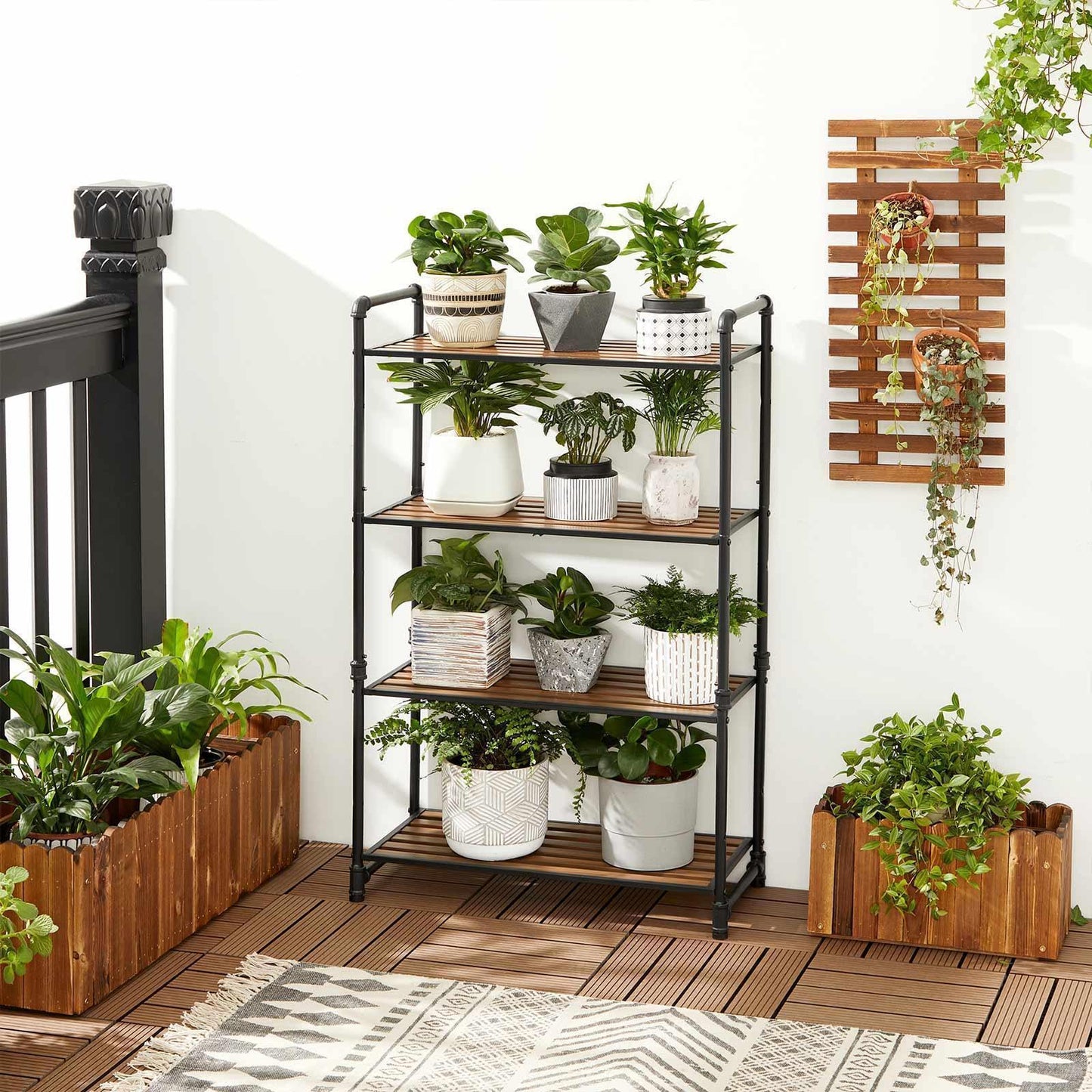 4-Tier Storage Rack Rustic Brown and Black FredCo