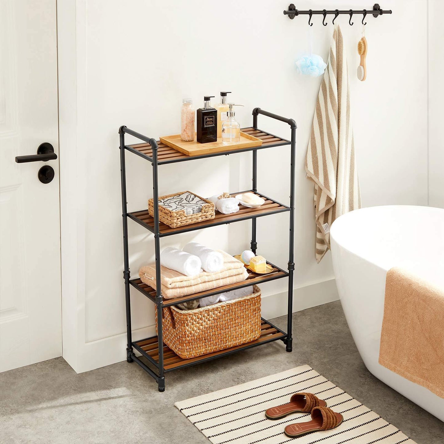 4-Tier Storage Rack Rustic Brown and Black FredCo