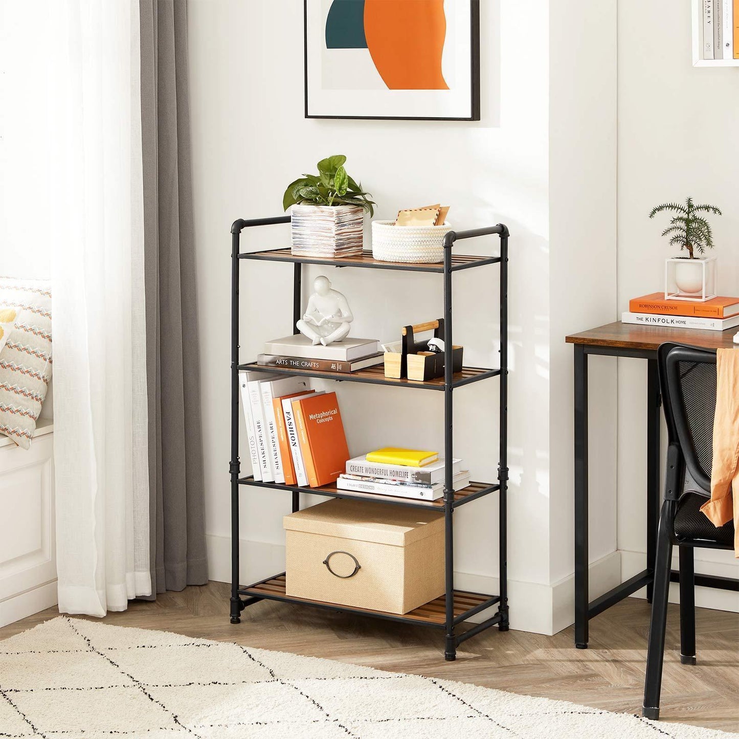 4-Tier Storage Rack Rustic Brown and Black FredCo