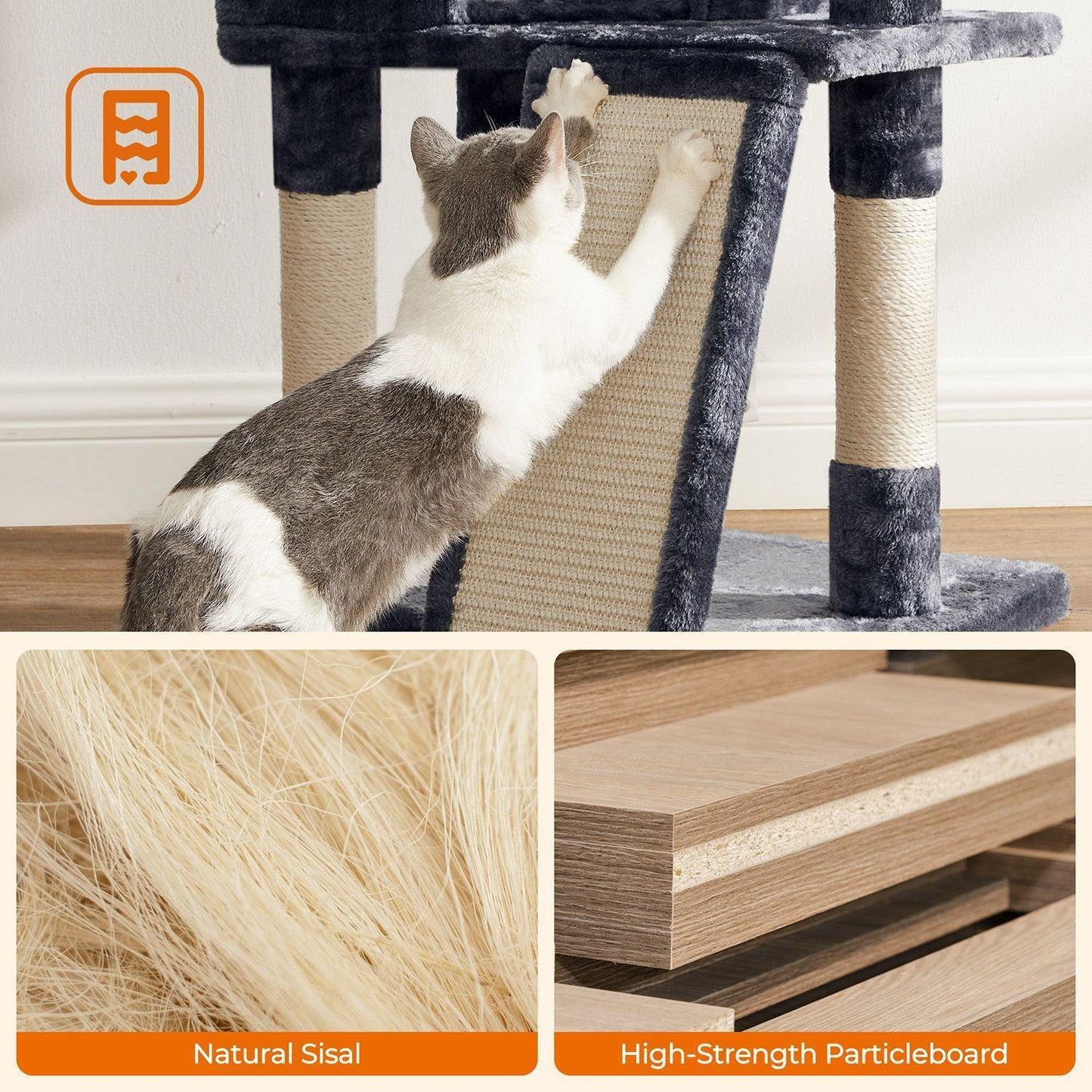 45.3-Inch Cat Condo with Scratching Post, Gray FredCo