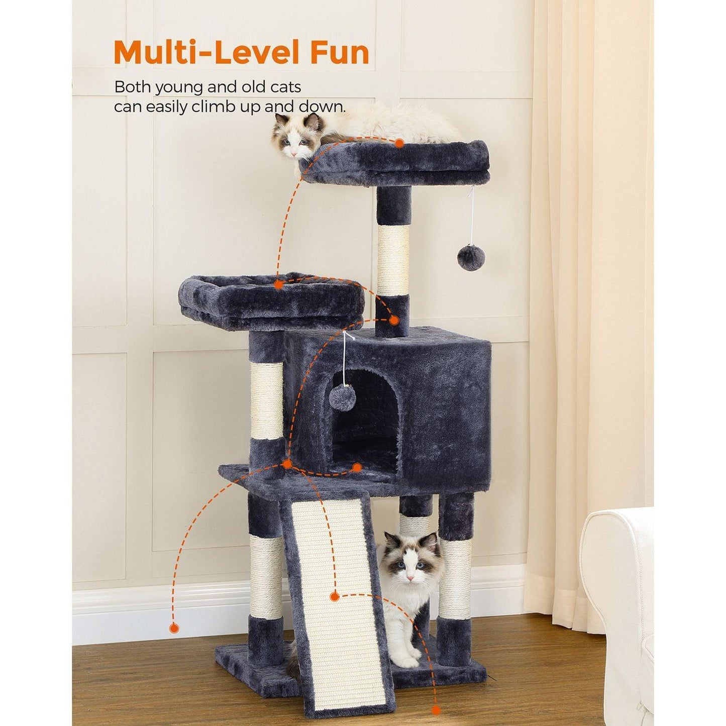 45.3-Inch Cat Condo with Scratching Post, Gray FredCo