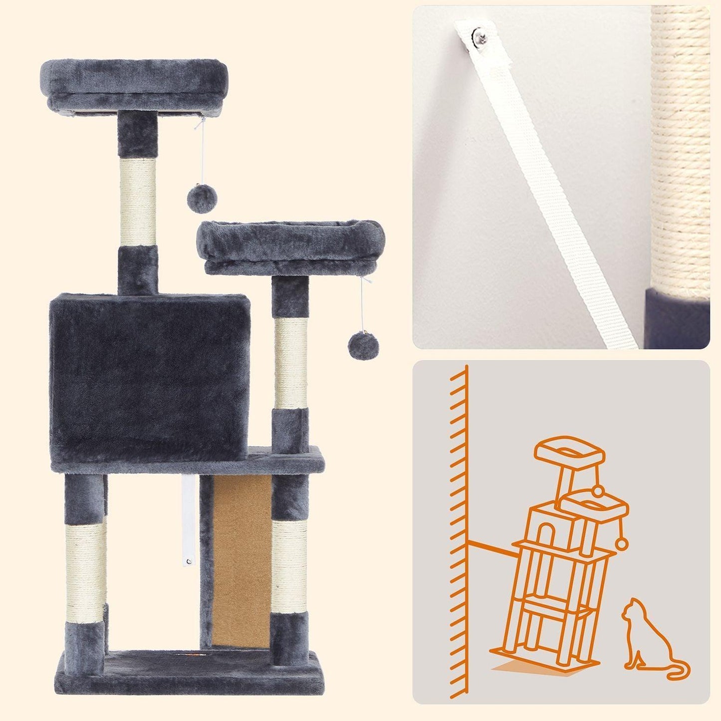 45.3-Inch Cat Condo with Scratching Post, Gray FredCo