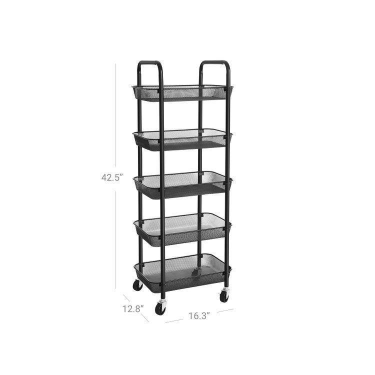 5-Tier Metal Storage Cart Black FredCo