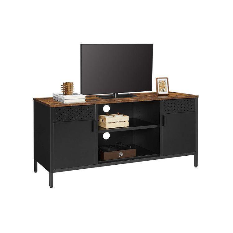 55" TV Console with Doors Rustic Brown, Black FredCo