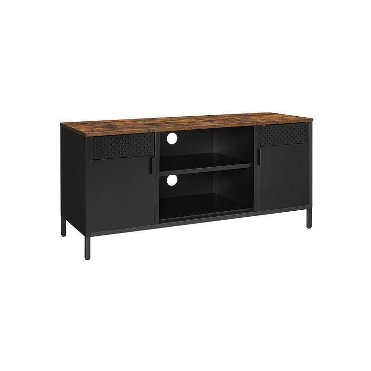 55" TV Console with Doors Rustic Brown, Black FredCo