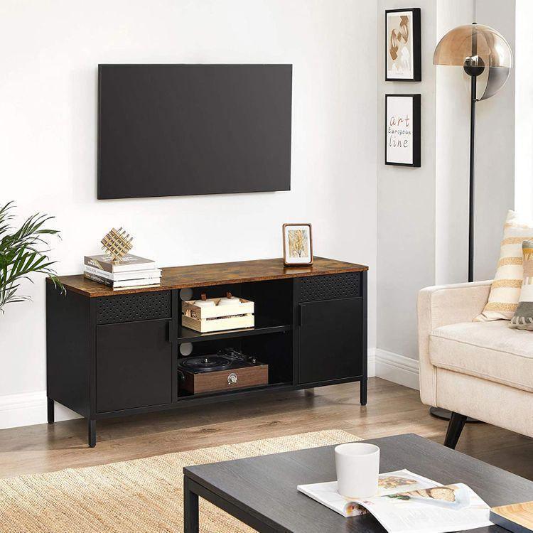 55" TV Console with Doors Rustic Brown, Black FredCo