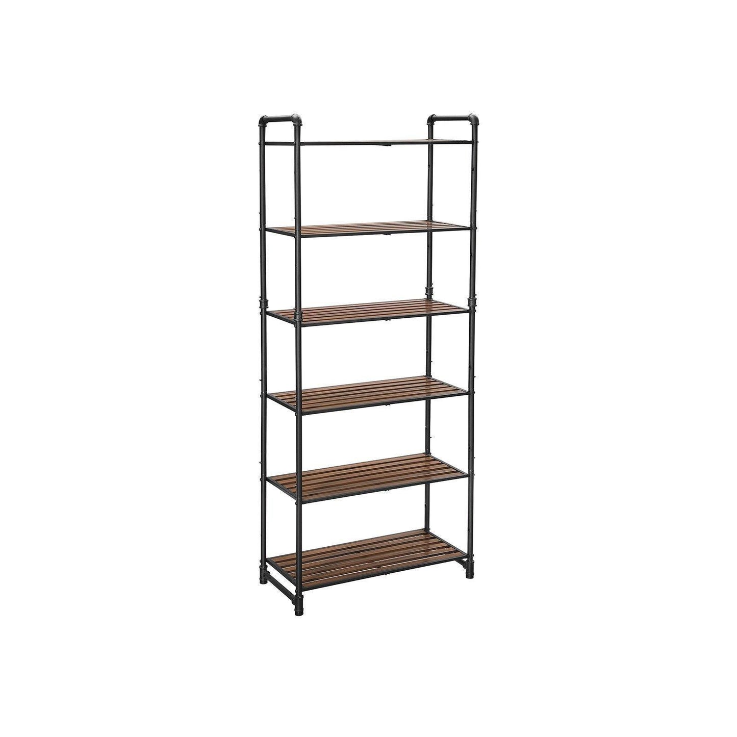 6-Tier Storage Rack Rustic Brown and Black FredCo