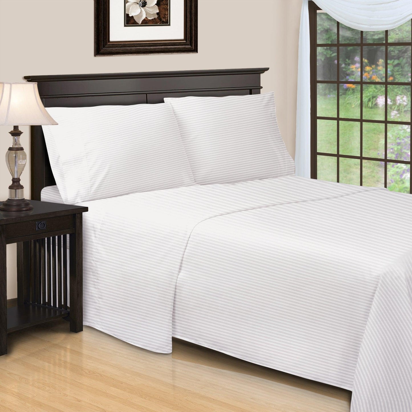 650-Thread Count 100% Egyptian Cotton Striped Deep Pocket Sheet Set FredCo