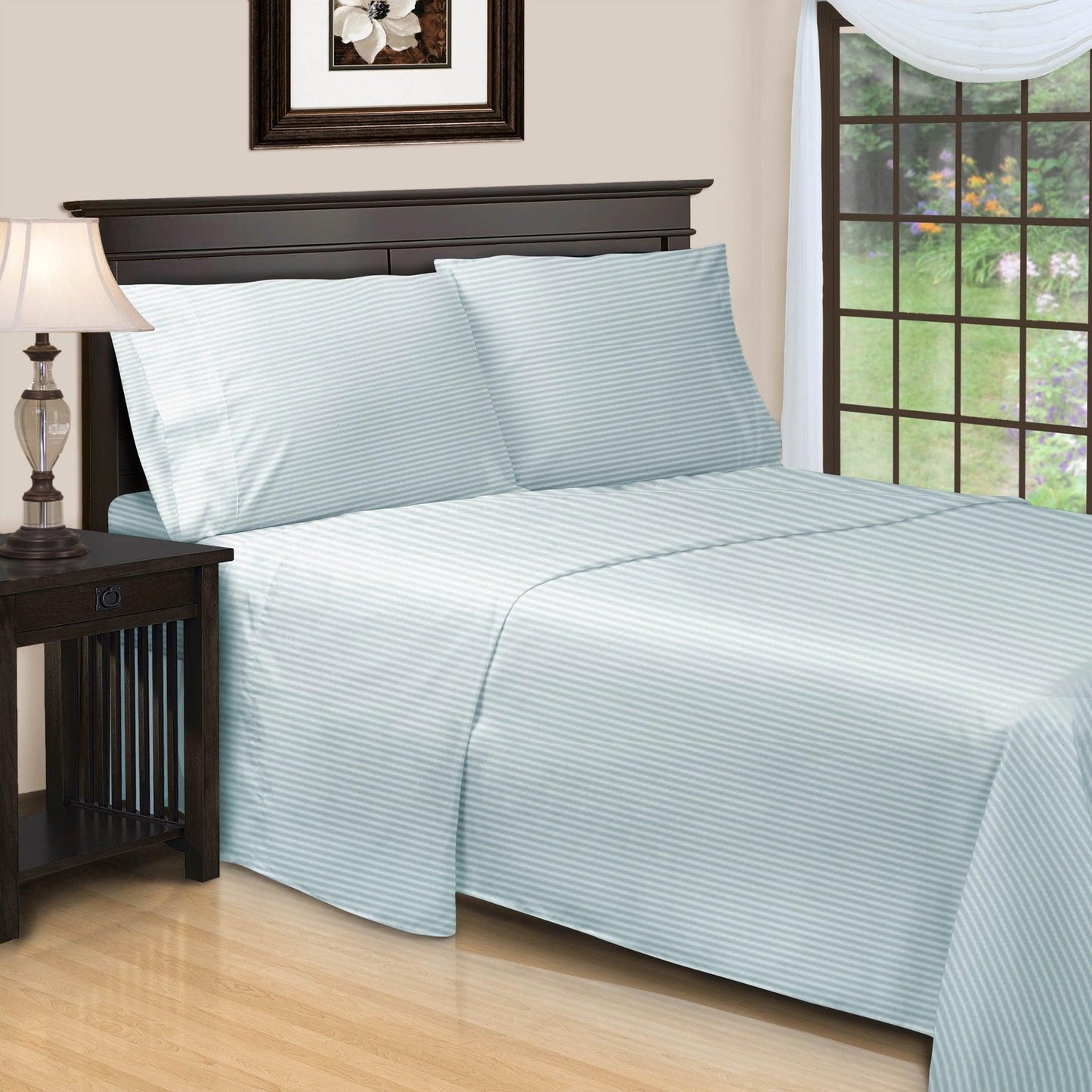 650-Thread Count 100% Egyptian Cotton Striped Deep Pocket Sheet Set FredCo