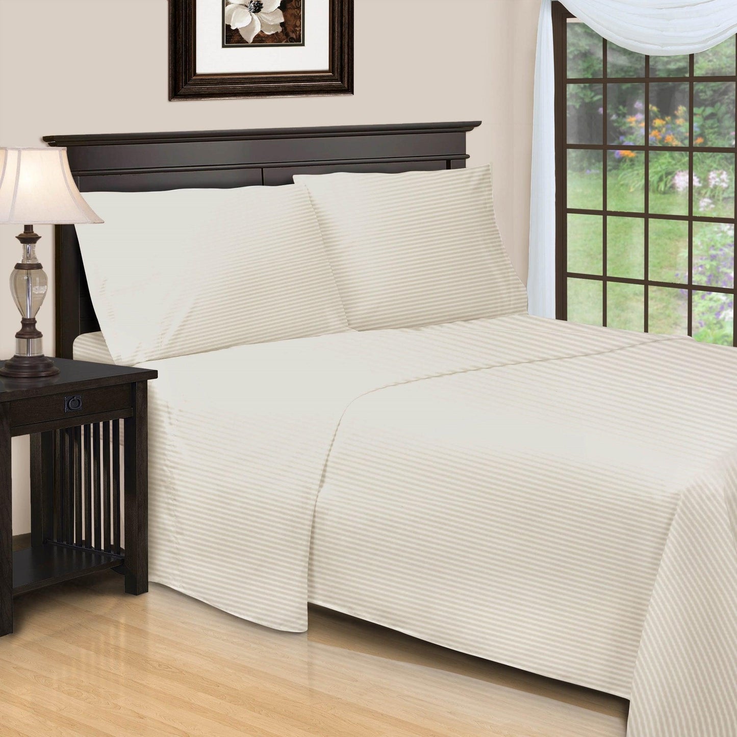 650-Thread Count 100% Egyptian Cotton Striped Deep Pocket Sheet Set FredCo