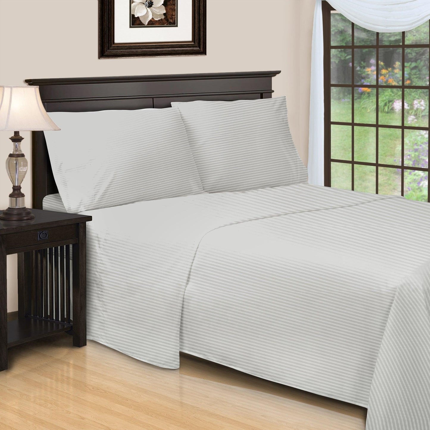 650-Thread Count 100% Egyptian Cotton Striped Deep Pocket Sheet Set FredCo