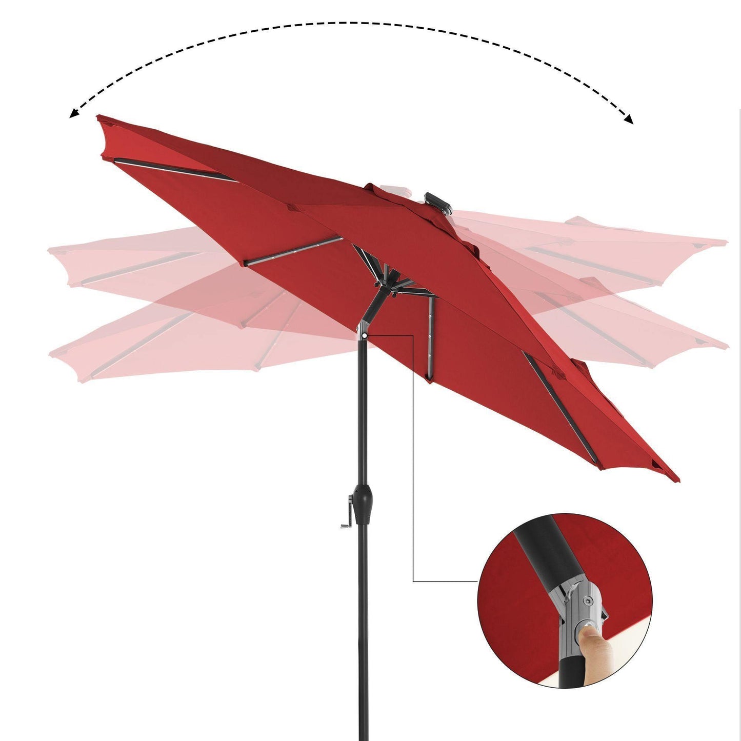 9 ft Solar Patio Red Umbrella, Lighted Outdoor Umbrella, 32 LED Lights, with Tilt and Crank Mechanism FredCo