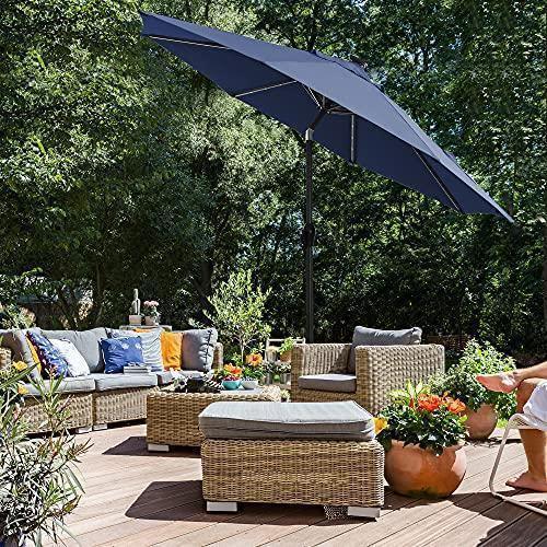 9ft patio umbrella with led lights Solar Navy Blue warm LED lighting creates _backorder Bell Bullitt GT Carbon Colour:Blue Shades