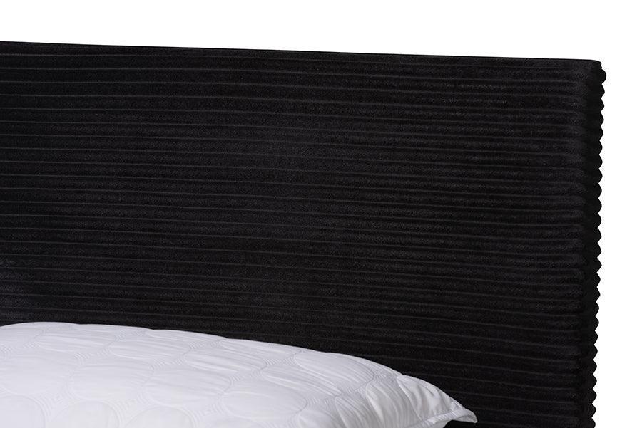Abberton Modern and Contemporary Black Velvet and Gold Metal Queen Size Panel Bed FredCo