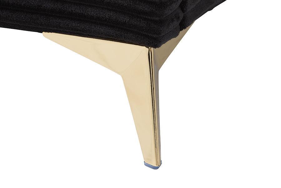 Abberton Modern and Contemporary Black Velvet and Gold Metal Queen Size Panel Bed FredCo