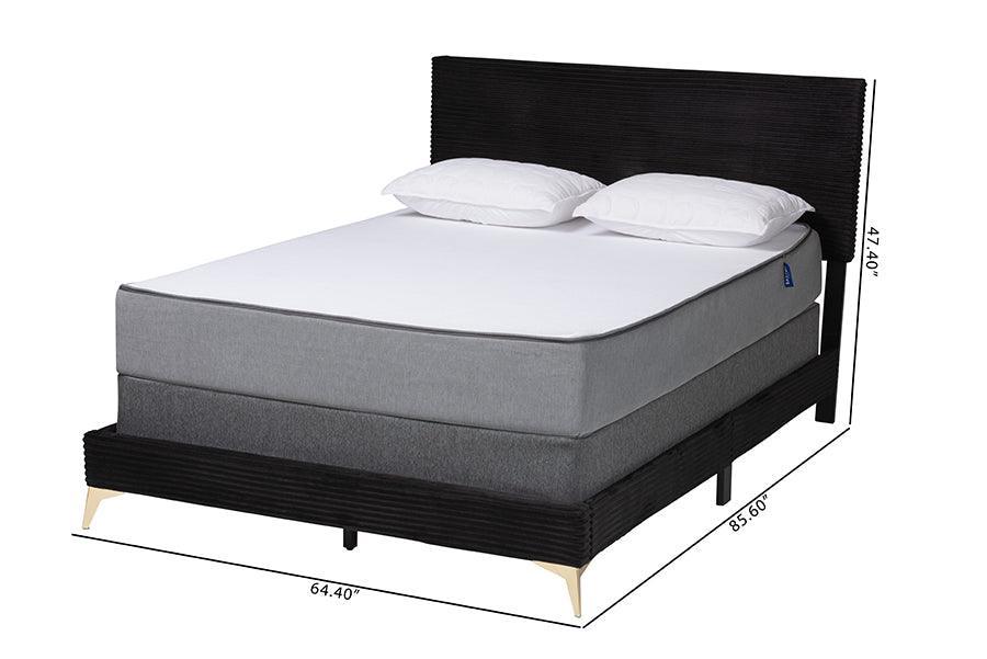Abberton Modern and Contemporary Black Velvet and Gold Metal Queen Size Panel Bed FredCo