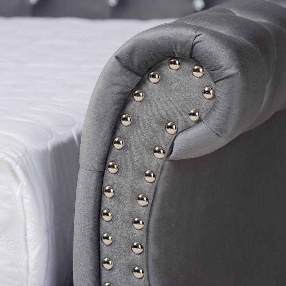 Abbie Traditional and Transitional Grey Velvet Fabric Upholstered and Crystal Tufted Full Size Daybed FredCo