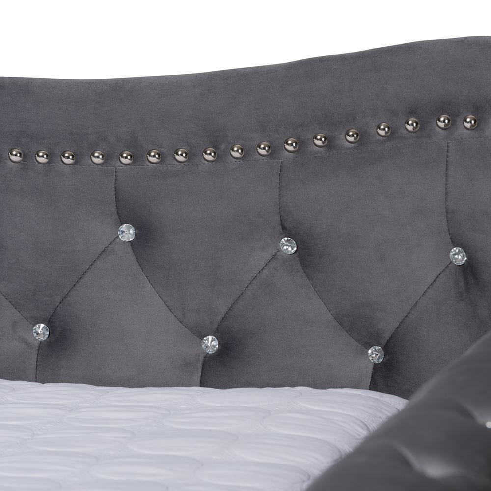 Abbie Traditional and Transitional Grey Velvet Fabric Upholstered and Crystal Tufted Full Size Daybed FredCo