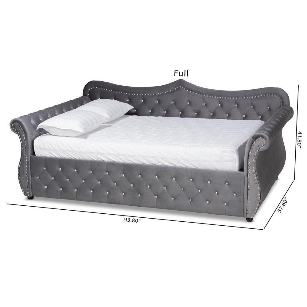 Abbie Traditional and Transitional Grey Velvet Fabric Upholstered and Crystal Tufted Full Size Daybed FredCo