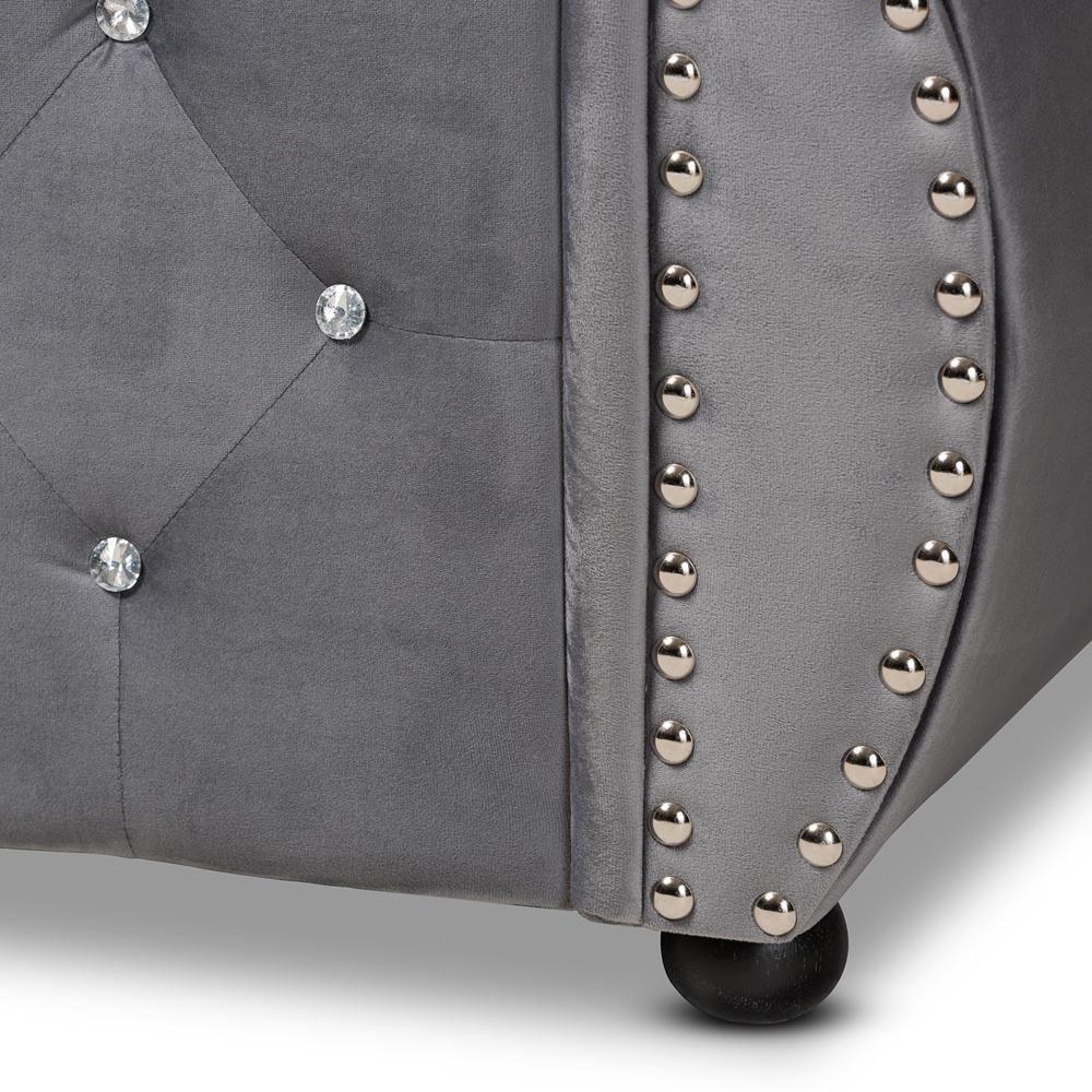 Abbie Traditional and Transitional Grey Velvet Fabric Upholstered and Crystal Tufted Full Size Daybed FredCo