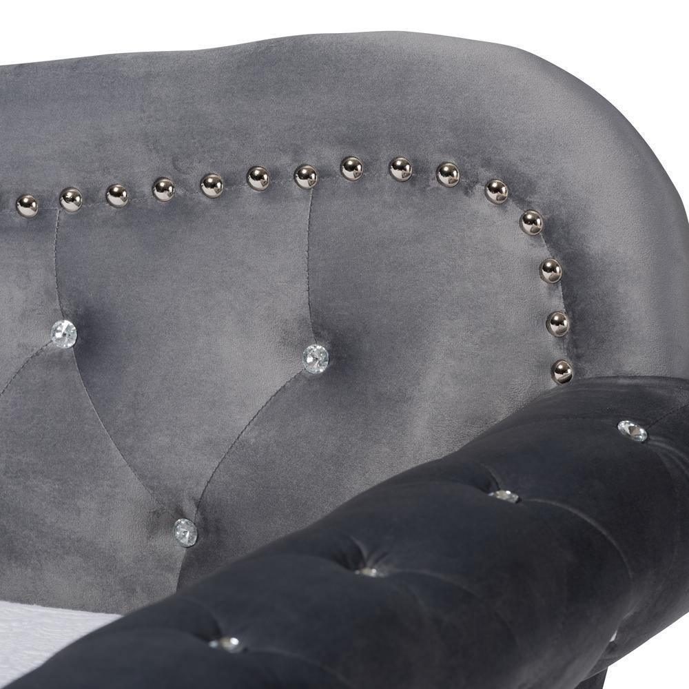 Abbie Traditional and Transitional Grey Velvet Fabric Upholstered and Crystal Tufted Twin Size Daybed with Trundle FredCo