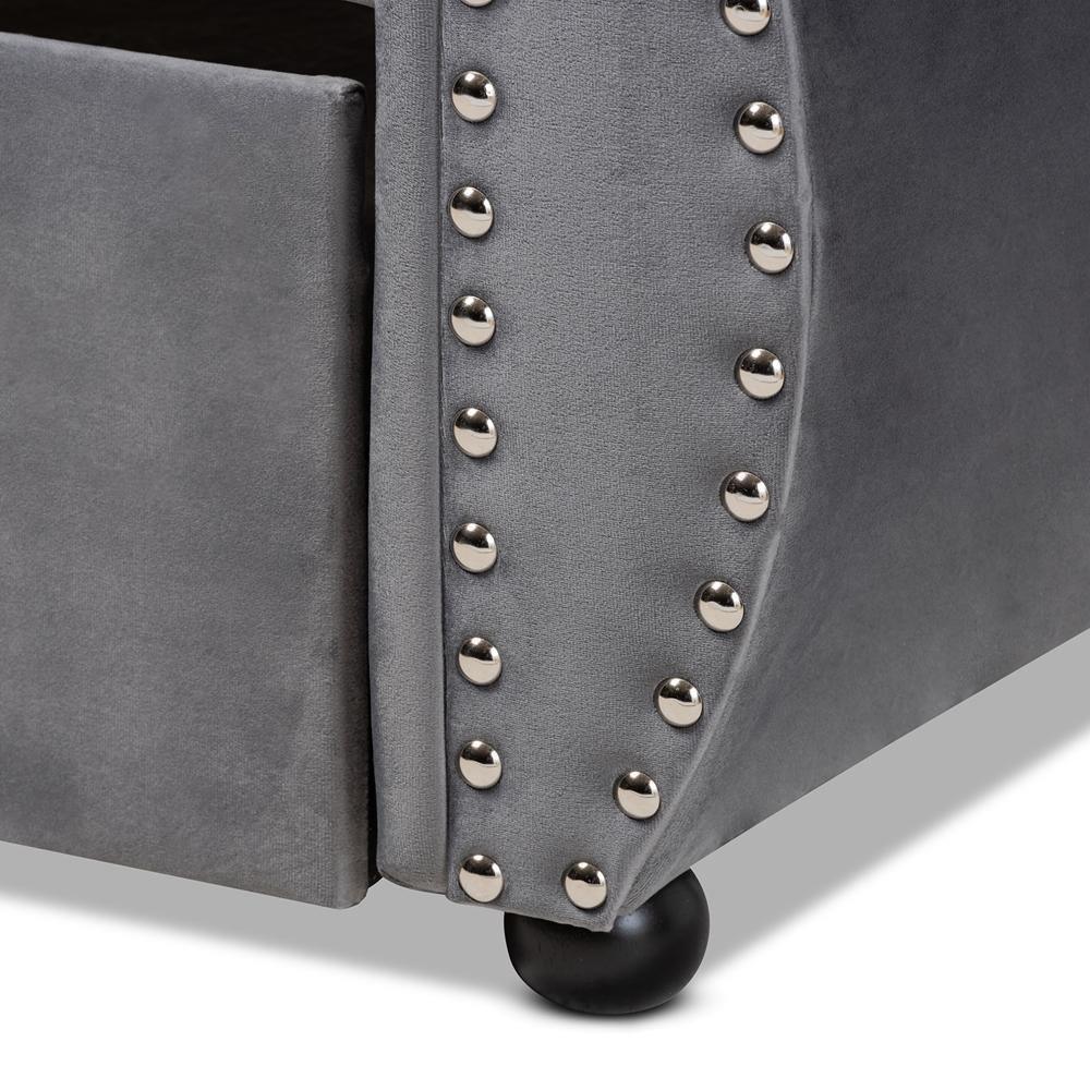 Abbie Traditional and Transitional Grey Velvet Fabric Upholstered and Crystal Tufted Twin Size Daybed with Trundle FredCo