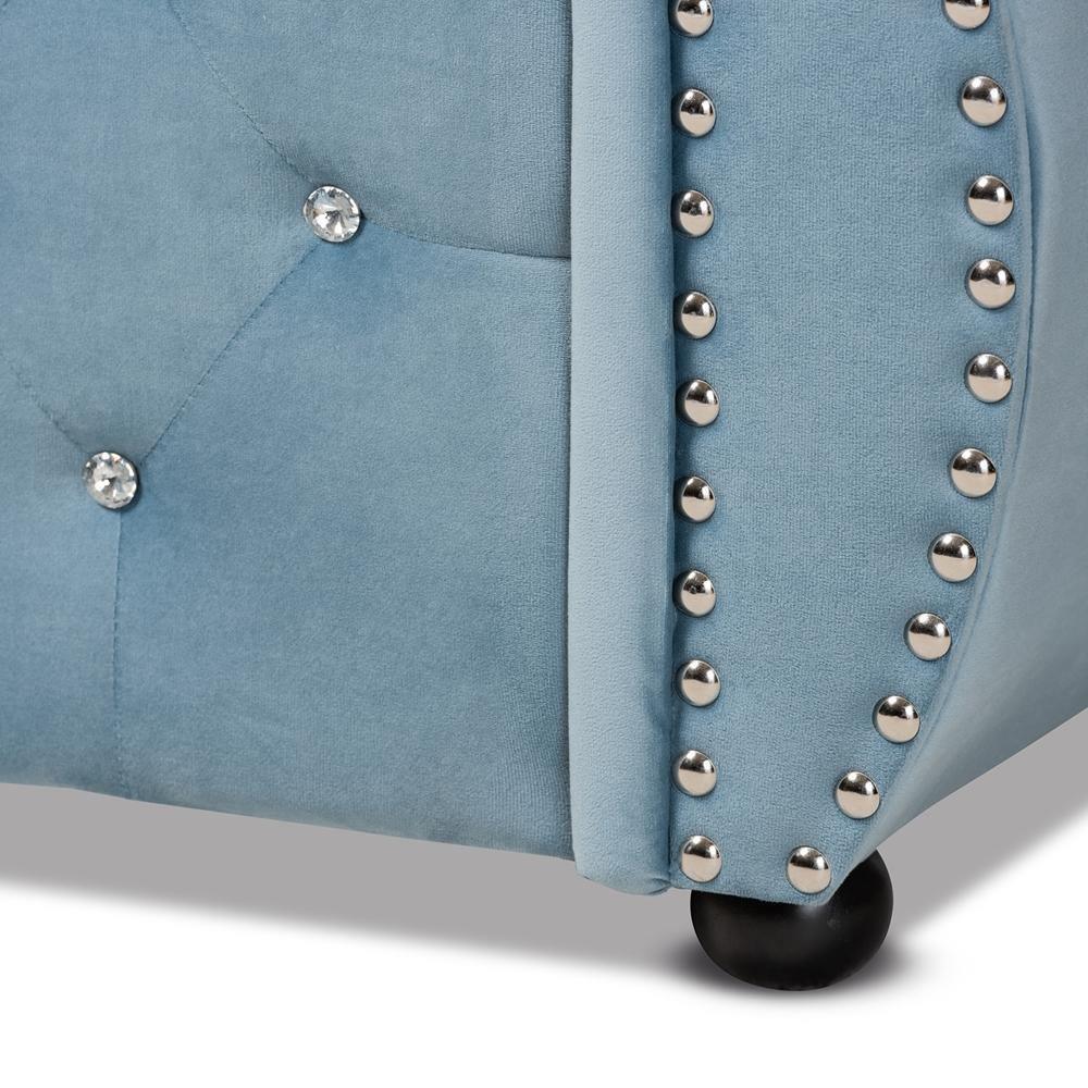 Abbie Traditional and Transitional Light Blue Velvet Fabric Upholstered and Crystal Tufted Full Size Daybed FredCo