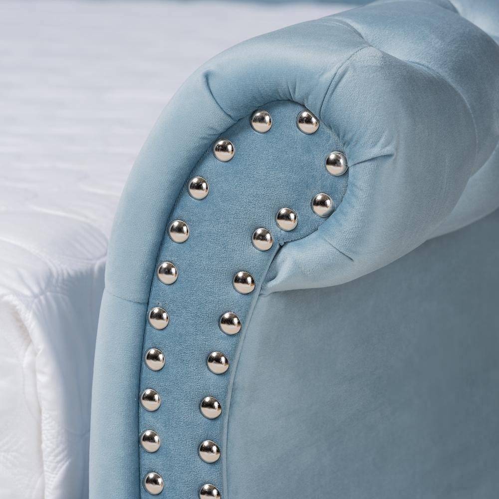 Abbie Traditional and Transitional Light Blue Velvet Fabric Upholstered and Crystal Tufted Full Size Daybed FredCo