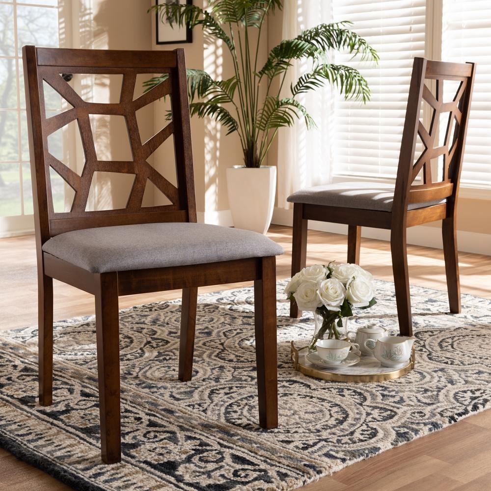 Abilene Mid-Century Grey Fabric Upholstered and Walnut Brown Finished Dining Chair Set FredCo