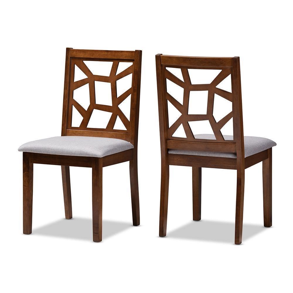 Abilene Mid-Century Grey Fabric Upholstered and Walnut Brown Finished Dining Chair Set FredCo